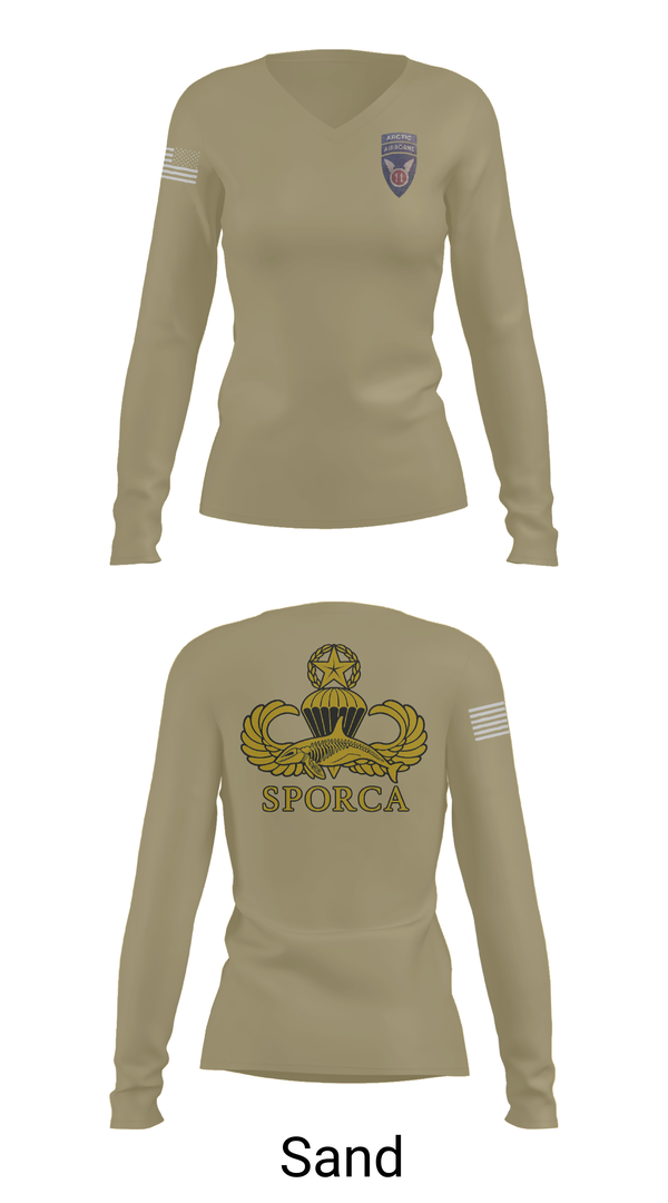 Womens Long Sleeve Vneck Shirt, HHC, 725th BSB, 2/11 ABN, , Teamtime, Team time, sublimation, custom sports apparel, team uniforms, spirit wear, spiritwear, sports uniforms, custom shirts, team store, custom team store, fundraiser sports, apparel fundraiser