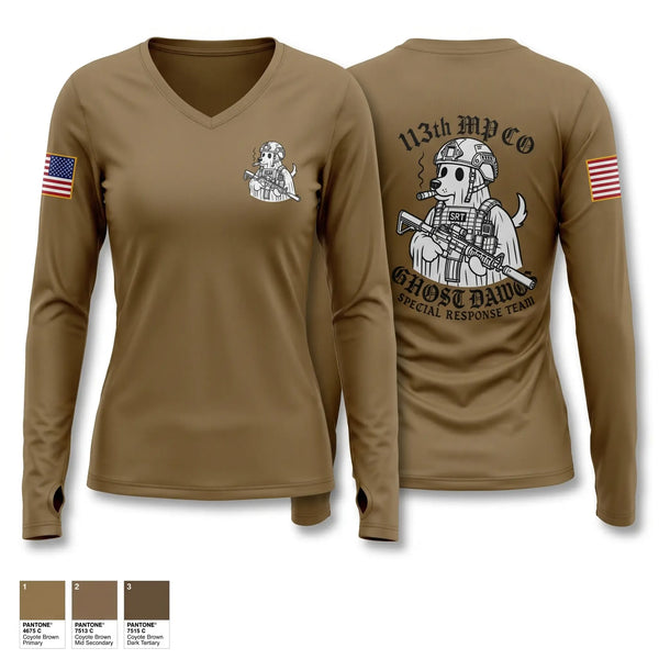 Womens Long Sleeve Vneck Shirt, 113MP SRT MS ARNG, Army, Teamtime, Team time, sublimation, custom sports apparel, team uniforms, spirit wear, spiritwear, sports uniforms, custom shirts, team store, custom team store, fundraiser sports, apparel fundraiser
