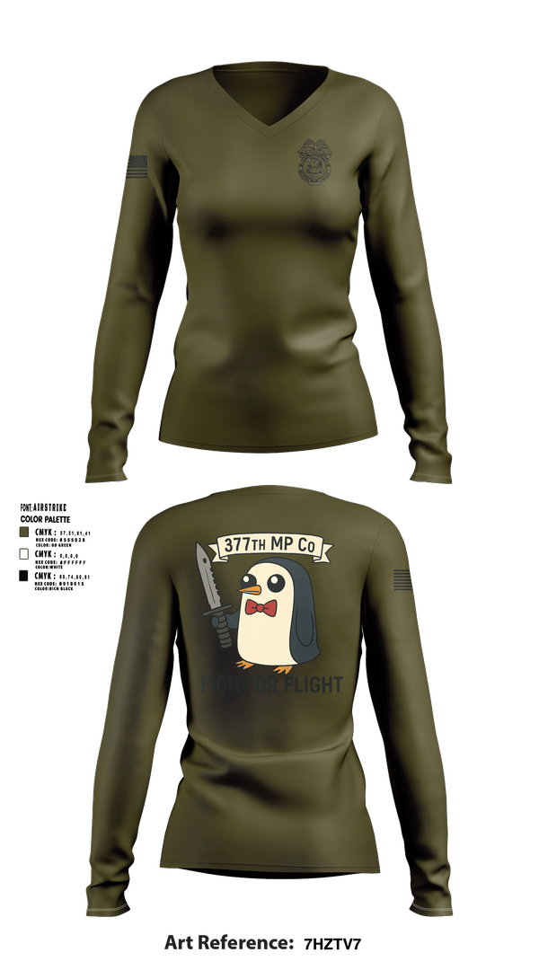 Womens Long Sleeve Vneck Shirt, 377th MP Co, Army, Teamtime, Team time, sublimation, custom sports apparel, team uniforms, spirit wear, spiritwear, sports uniforms, custom shirts, team store, custom team store, fundraiser sports, apparel fundraiser