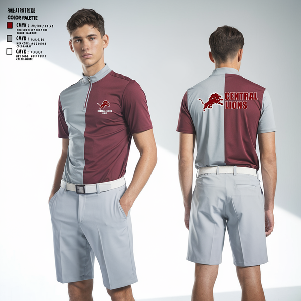 Short Sleeve Quarter Zip Jacket, Central  Lions, Golf, Teamtime, Team time, sublimation, custom sports apparel, team uniforms, spirit wear, spiritwear, sports uniforms, custom shirts, team store, custom team store, fundraiser sports, apparel fundraiser