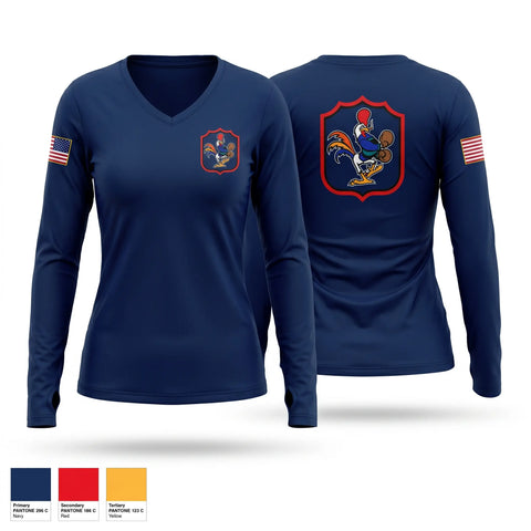 Womens Long Sleeve Vneck Shirt, 67th Fighter Squadron, Air Force, Teamtime, Team time, sublimation, custom sports apparel, team uniforms, spirit wear, spiritwear, sports uniforms, custom shirts, team store, custom team store, fundraiser sports, apparel fundraiser