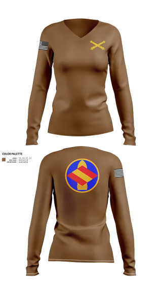 Womens Long Sleeve Vneck Shirt, HQ 142 FA BDE, National Guard, Teamtime, Team time, sublimation, custom sports apparel, team uniforms, spirit wear, spiritwear, sports uniforms, custom shirts, team store, custom team store, fundraiser sports, apparel fundraiser
