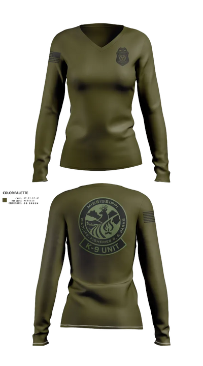 MDWFP K9 21939837 Women's Long Sleeve V-neck Shirt - 201