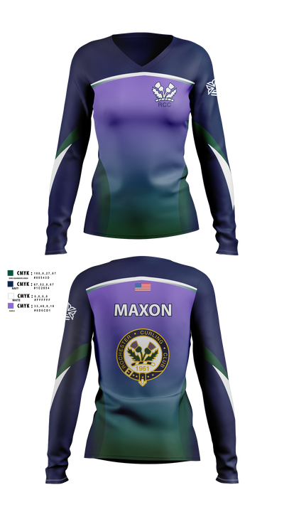 Rochester Curling Club Women's Long Sleeve V-neck Shirt - 100