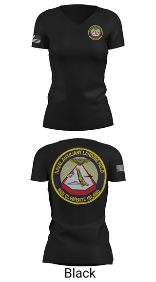 Womens Short Sleeve Vneck Shirt, NAVAL AUXILIARY LANDING FIELD SAN CLEMENTE ISLAND, Navy, Teamtime, Team time, sublimation, custom sports apparel, team uniforms, spirit wear, spiritwear, sports uniforms, custom shirts, team store, custom team store, fundraiser sports, apparel fundraiser