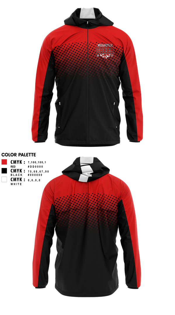 Windbreaker, Mechanicville High School Cheer, Cheer, Teamtime, Team time, sublimation, custom sports apparel, team uniforms, spirit wear, spiritwear, sports uniforms, custom shirts, team store, custom team store, fundraiser sports, apparel fundraiser