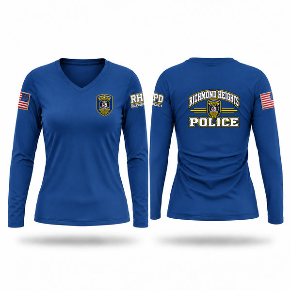Womens Long Sleeve Vneck Shirt, Richmond Heights Police Department, Police, Teamtime, Team time, sublimation, custom sports apparel, team uniforms, spirit wear, spiritwear, sports uniforms, custom shirts, team store, custom team store, fundraiser sports, apparel fundraiser