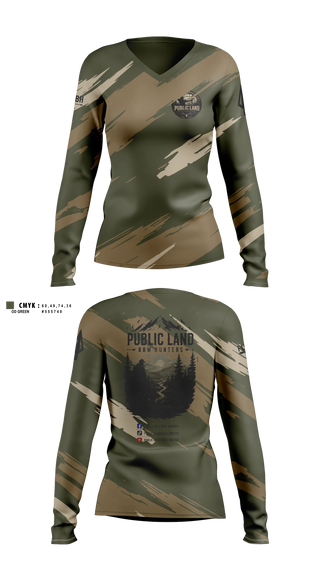 Womens Long Sleeve Vneck Shirt, Public Land Bow Hunters, , Teamtime, Team time, sublimation, custom sports apparel, team uniforms, spirit wear, spiritwear, sports uniforms, custom shirts, team store, custom team store, fundraiser sports, apparel fundraiser
