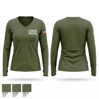 Womens Long Sleeve Vneck Shirt, Samford University Police, Police, Teamtime, Team time, sublimation, custom sports apparel, team uniforms, spirit wear, spiritwear, sports uniforms, custom shirts, team store, custom team store, fundraiser sports, apparel fundraiser