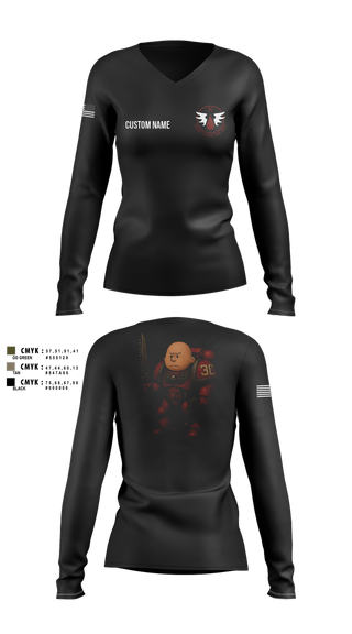 Womens Long Sleeve Vneck Shirt, CCo, 1-508PIR (OG), Army, Teamtime, Team time, sublimation, custom sports apparel, team uniforms, spirit wear, spiritwear, sports uniforms, custom shirts, team store, custom team store, fundraiser sports, apparel fundraiser