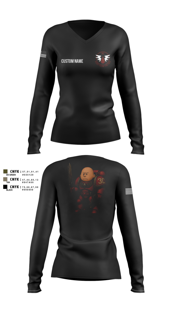 Womens Long Sleeve Vneck Shirt, CCo, 1-508PIR (OG), Army, Teamtime, Team time, sublimation, custom sports apparel, team uniforms, spirit wear, spiritwear, sports uniforms, custom shirts, team store, custom team store, fundraiser sports, apparel fundraiser