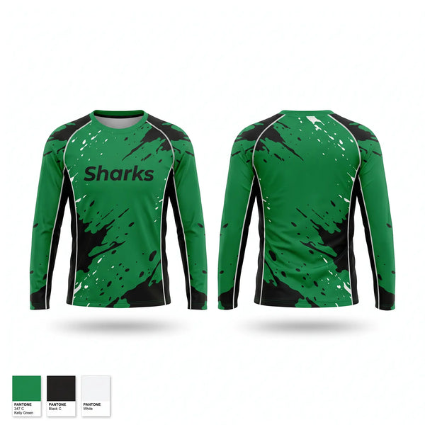 Long Sleeve Performance Shirt, Sharks, Men's Soccer, Teamtime, Team time, sublimation, custom sports apparel, team uniforms, spirit wear, spiritwear, sports uniforms, custom shirts, team store, custom team store, fundraiser sports, apparel fundraiser