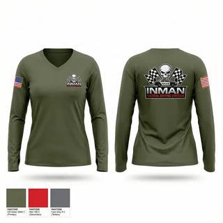 Womens Long Sleeve Vneck Shirt, INMAN TACTICAL DRIVING SYSTEMS, Police, Teamtime, Team time, sublimation, custom sports apparel, team uniforms, spirit wear, spiritwear, sports uniforms, custom shirts, team store, custom team store, fundraiser sports, apparel fundraiser