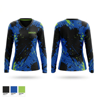Womens Long Sleeve Vneck Shirt, SHOCKERS, Softball, Teamtime, Team time, sublimation, custom sports apparel, team uniforms, spirit wear, spiritwear, sports uniforms, custom shirts, team store, custom team store, fundraiser sports, apparel fundraiser