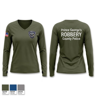 Womens Long Sleeve Vneck Shirt, Prince George's County Police Robbery Unit, Police, Teamtime, Team time, sublimation, custom sports apparel, team uniforms, spirit wear, spiritwear, sports uniforms, custom shirts, team store, custom team store, fundraiser sports, apparel fundraiser