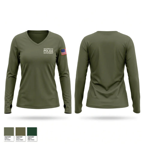 Womens Long Sleeve Vneck Shirt, Westminster Police Department, Police, Teamtime, Team time, sublimation, custom sports apparel, team uniforms, spirit wear, spiritwear, sports uniforms, custom shirts, team store, custom team store, fundraiser sports, apparel fundraiser