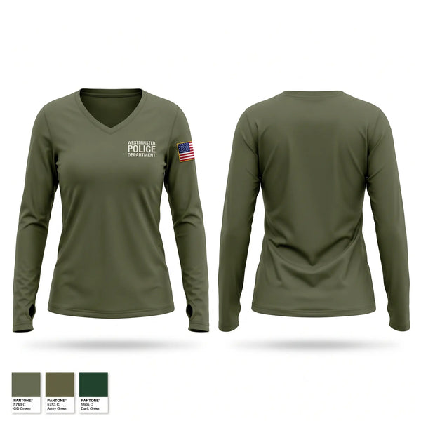Womens Long Sleeve Vneck Shirt, Westminster Police Department, Police, Teamtime, Team time, sublimation, custom sports apparel, team uniforms, spirit wear, spiritwear, sports uniforms, custom shirts, team store, custom team store, fundraiser sports, apparel fundraiser