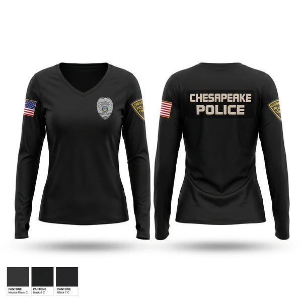 Womens Long Sleeve Vneck Shirt, Chesapeake Police, Police, Teamtime, Team time, sublimation, custom sports apparel, team uniforms, spirit wear, spiritwear, sports uniforms, custom shirts, team store, custom team store, fundraiser sports, apparel fundraiser