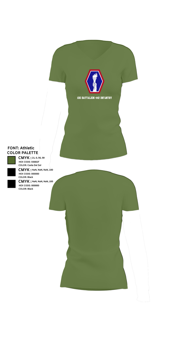 Womens Short Sleeve Vneck Shirt, 100 Battalion 442 Infantry, Army, Teamtime, Team time, sublimation, custom sports apparel, team uniforms, spirit wear, spiritwear, sports uniforms, custom shirts, team store, custom team store, fundraiser sports, apparel fundraiser