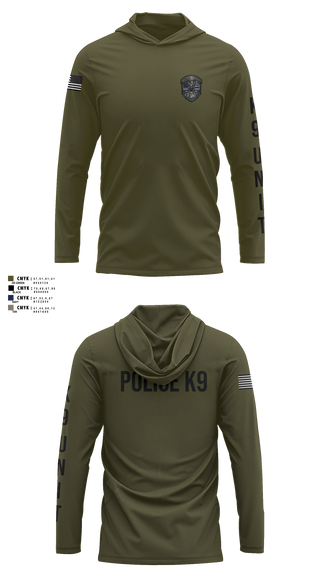 Long Sleeve Hooded Sun Shirt, Roy Cit Police K9, Police, Teamtime, Team time, sublimation, custom sports apparel, team uniforms, spirit wear, spiritwear, sports uniforms, custom shirts, team store, custom team store, fundraiser sports, apparel fundraiser