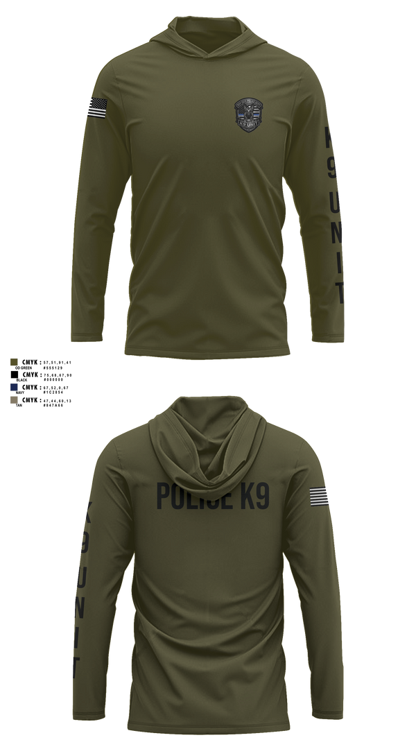 Long Sleeve Hooded Sun Shirt, Roy Cit Police K9, Police, Teamtime, Team time, sublimation, custom sports apparel, team uniforms, spirit wear, spiritwear, sports uniforms, custom shirts, team store, custom team store, fundraiser sports, apparel fundraiser