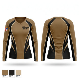 Womens Long Sleeve Vneck Shirt, USS Truxtun DDG 103, Navy, Teamtime, Team time, sublimation, custom sports apparel, team uniforms, spirit wear, spiritwear, sports uniforms, custom shirts, team store, custom team store, fundraiser sports, apparel fundraiser