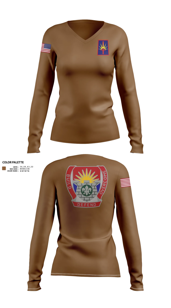 Womens Long Sleeve Vneck Shirt, FSC 204th ENG BN, National Guard, Teamtime, Team time, sublimation, custom sports apparel, team uniforms, spirit wear, spiritwear, sports uniforms, custom shirts, team store, custom team store, fundraiser sports, apparel fundraiser