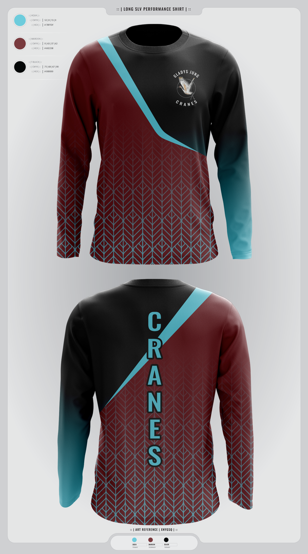 Long Sleeve Performance Shirt, Cranes, Spirit Store, Teamtime, Team time, sublimation, custom sports apparel, team uniforms, spirit wear, spiritwear, sports uniforms, custom shirts, team store, custom team store, fundraiser sports, apparel fundraiser