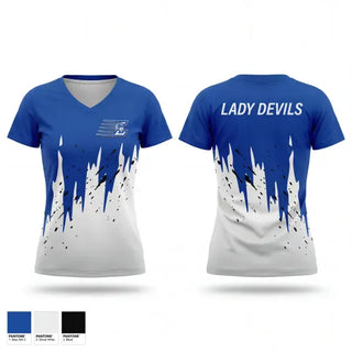Womens Short Sleeve Vneck Shirt, Lisbon Blue Devils, Women's Basketball, Teamtime, Team time, sublimation, custom sports apparel, team uniforms, spirit wear, spiritwear, sports uniforms, custom shirts, team store, custom team store, fundraiser sports, apparel fundraiser