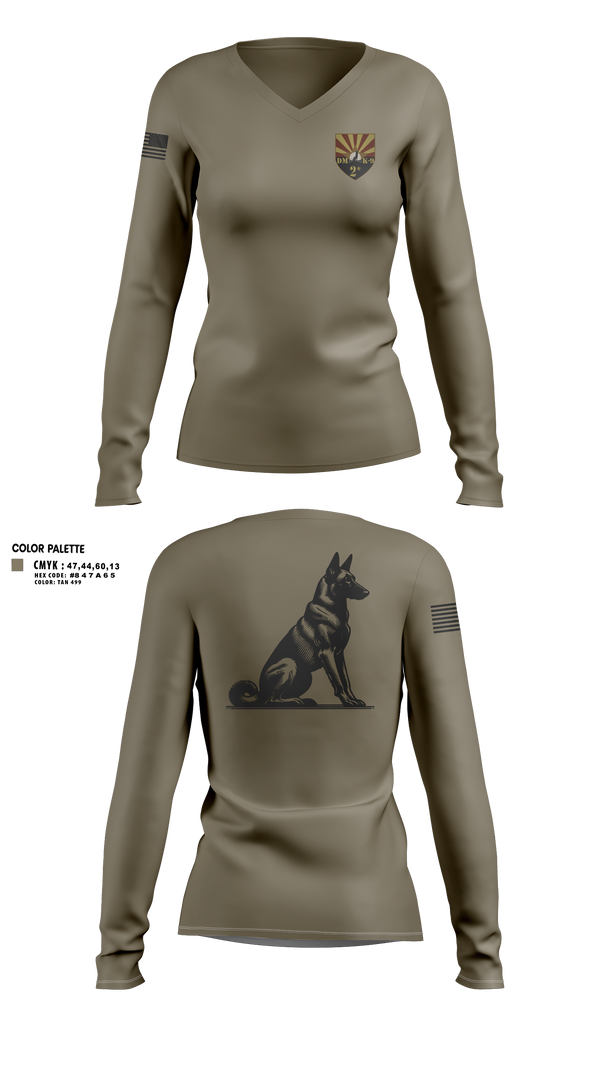 Womens Long Sleeve Vneck Shirt, 355 K9, Air Force, Teamtime, Team time, sublimation, custom sports apparel, team uniforms, spirit wear, spiritwear, sports uniforms, custom shirts, team store, custom team store, fundraiser sports, apparel fundraiser