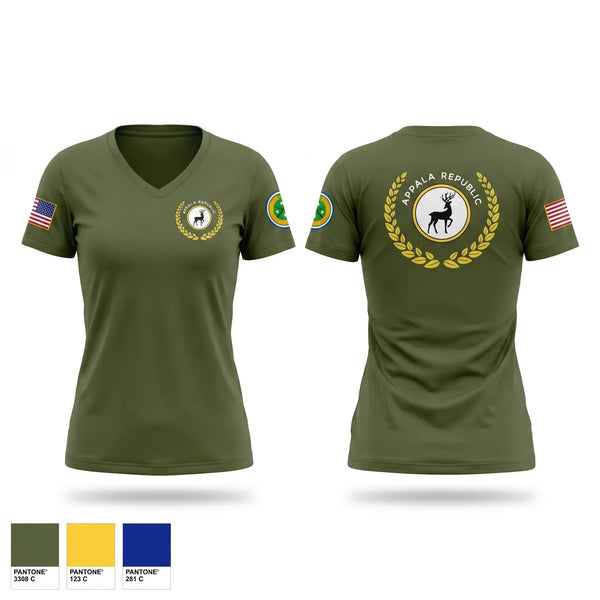 Womens Short Sleeve Vneck Shirt, Appala Republic, Army, Teamtime, Team time, sublimation, custom sports apparel, team uniforms, spirit wear, spiritwear, sports uniforms, custom shirts, team store, custom team store, fundraiser sports, apparel fundraiser
