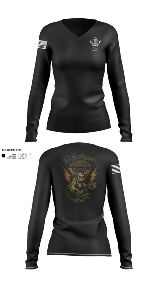 Womens Long Sleeve Vneck Shirt, 301, Army, Teamtime, Team time, sublimation, custom sports apparel, team uniforms, spirit wear, spiritwear, sports uniforms, custom shirts, team store, custom team store, fundraiser sports, apparel fundraiser
