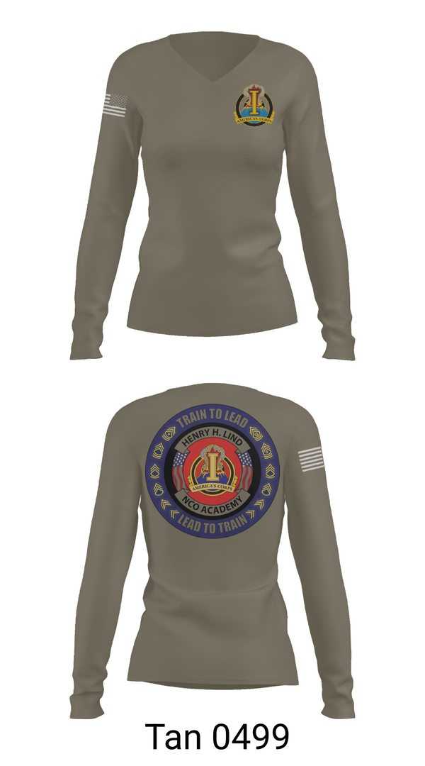Womens Long Sleeve Vneck Shirt, Henry H. Lind NCO Academy, Army, Teamtime, Team time, sublimation, custom sports apparel, team uniforms, spirit wear, spiritwear, sports uniforms, custom shirts, team store, custom team store, fundraiser sports, apparel fundraiser
