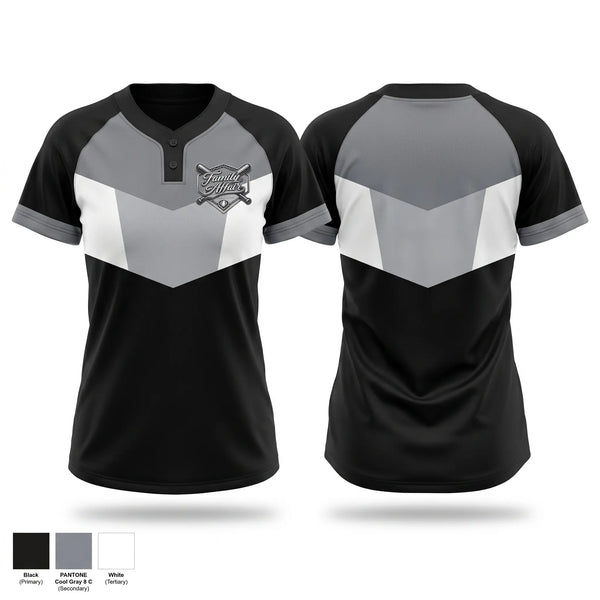 Two Button Softball Jersey, Family affair, Softball, Teamtime, Team time, sublimation, custom sports apparel, team uniforms, spirit wear, spiritwear, sports uniforms, custom shirts, team store, custom team store, fundraiser sports, apparel fundraiser