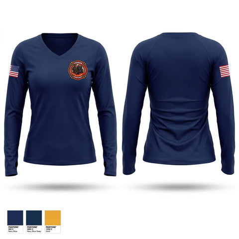 Womens Long Sleeve Vneck Shirt, Curran Fire Department, Fire Department, Teamtime, Team time, sublimation, custom sports apparel, team uniforms, spirit wear, spiritwear, sports uniforms, custom shirts, team store, custom team store, fundraiser sports, apparel fundraiser