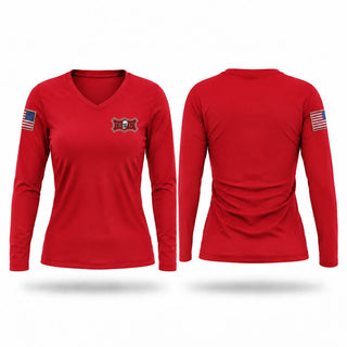 Womens Long Sleeve Vneck Shirt, VFW Riders Unit 17, Marines, Teamtime, Team time, sublimation, custom sports apparel, team uniforms, spirit wear, spiritwear, sports uniforms, custom shirts, team store, custom team store, fundraiser sports, apparel fundraiser