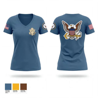Womens Short Sleeve Vneck Shirt, Christiana high school NJROTC, Navy, Teamtime, Team time, sublimation, custom sports apparel, team uniforms, spirit wear, spiritwear, sports uniforms, custom shirts, team store, custom team store, fundraiser sports, apparel fundraiser