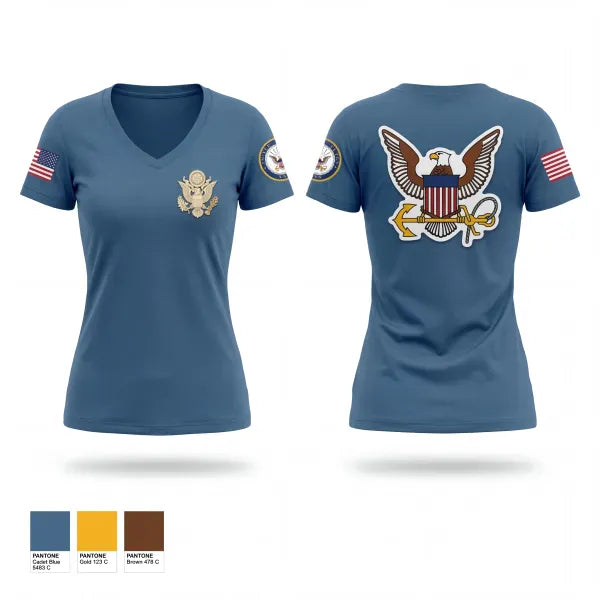 Womens Short Sleeve Vneck Shirt, Christiana high school NJROTC, Navy, Teamtime, Team time, sublimation, custom sports apparel, team uniforms, spirit wear, spiritwear, sports uniforms, custom shirts, team store, custom team store, fundraiser sports, apparel fundraiser