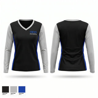 Womens Long Sleeve Vneck Shirt, SWMS cheerleading, Cheer, Teamtime, Team time, sublimation, custom sports apparel, team uniforms, spirit wear, spiritwear, sports uniforms, custom shirts, team store, custom team store, fundraiser sports, apparel fundraiser