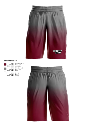 Mens Basketball Shorts, Mount Zion, Men's Basketball, Teamtime, Team time, sublimation, custom sports apparel, team uniforms, spirit wear, spiritwear, sports uniforms, custom shirts, team store, custom team store, fundraiser sports, apparel fundraiser