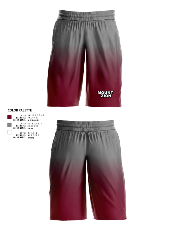 Mens Basketball Shorts, Mount Zion, Men's Basketball, Teamtime, Team time, sublimation, custom sports apparel, team uniforms, spirit wear, spiritwear, sports uniforms, custom shirts, team store, custom team store, fundraiser sports, apparel fundraiser