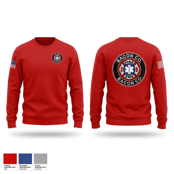 Crew Neck Sweatshirt, BACON FIRE DEPARTMENT, Fire Department, Teamtime, Team time, sublimation, custom sports apparel, team uniforms, spirit wear, spiritwear, sports uniforms, custom shirts, team store, custom team store, fundraiser sports, apparel fundraiser