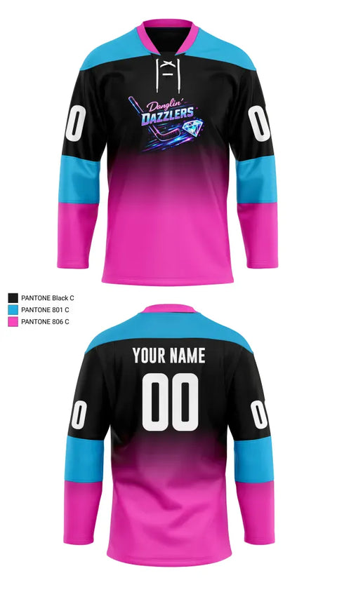 Hockey Jersey, Danglin’ Dazzlers, Ice Hockey, Teamtime, Team time, sublimation, custom sports apparel, team uniforms, spirit wear, spiritwear, sports uniforms, custom shirts, team store, custom team store, fundraiser sports, apparel fundraiser