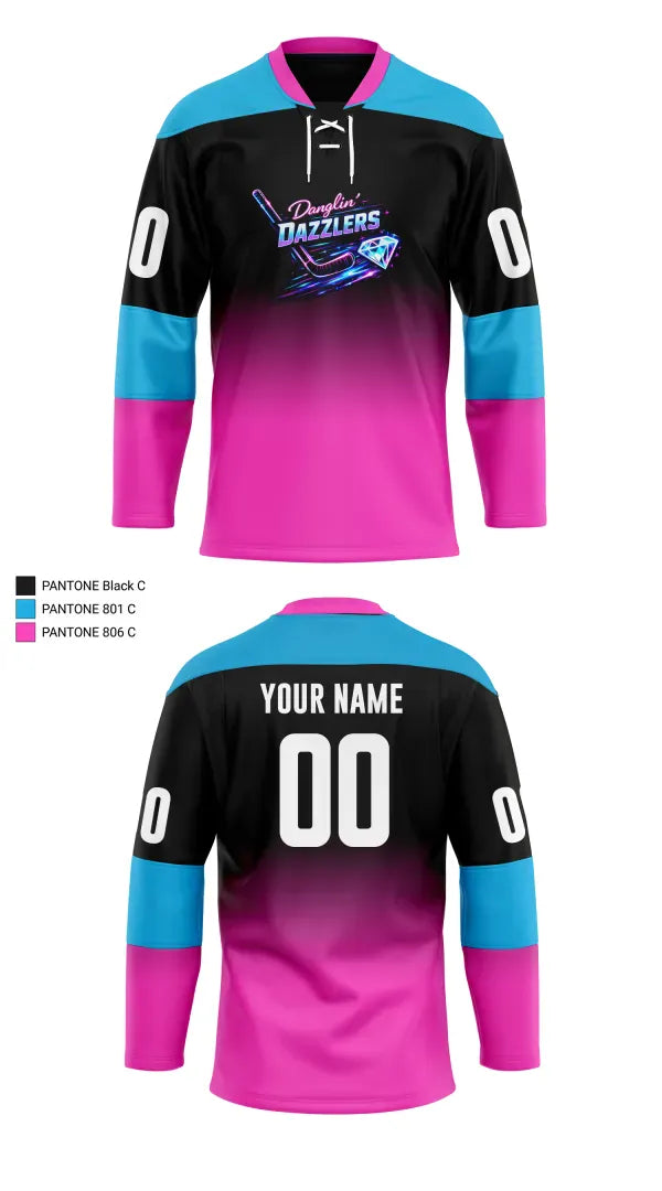 Hockey Jersey, Danglin’ Dazzlers, Ice Hockey, Teamtime, Team time, sublimation, custom sports apparel, team uniforms, spirit wear, spiritwear, sports uniforms, custom shirts, team store, custom team store, fundraiser sports, apparel fundraiser