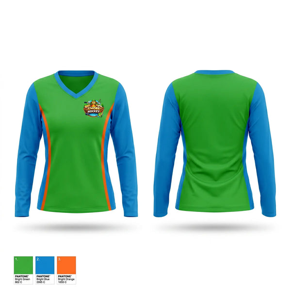 Womens Long Sleeve Vneck Shirt, S’More Hockey, Ice Hockey, Teamtime, Team time, sublimation, custom sports apparel, team uniforms, spirit wear, spiritwear, sports uniforms, custom shirts, team store, custom team store, fundraiser sports, apparel fundraiser