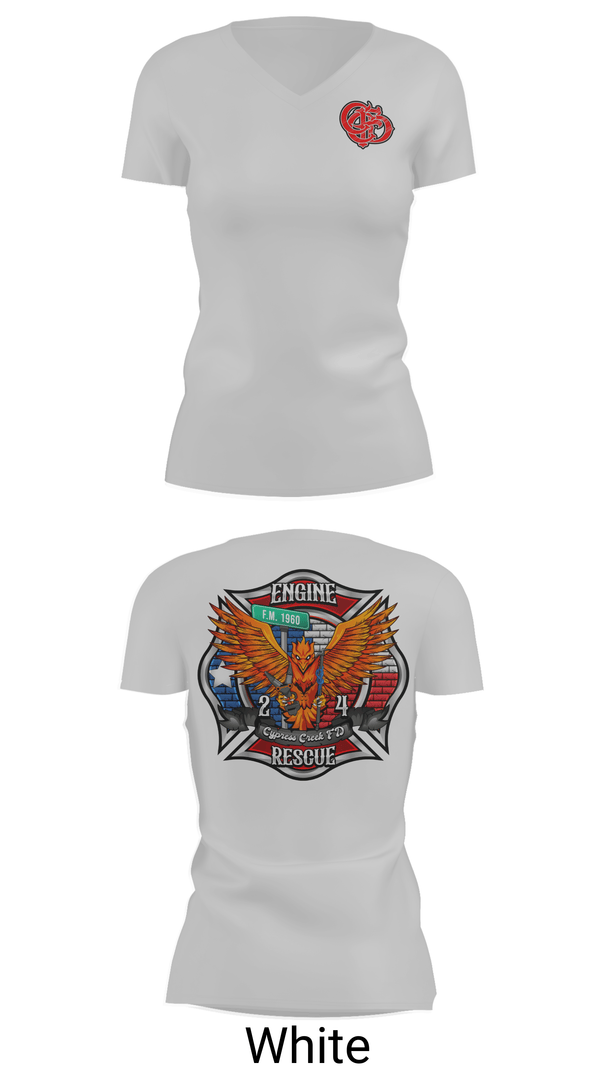 Womens Short Sleeve Vneck Shirt, Cy Creek Fire 24, Fire Department, Teamtime, Team time, sublimation, custom sports apparel, team uniforms, spirit wear, spiritwear, sports uniforms, custom shirts, team store, custom team store, fundraiser sports, apparel fundraiser