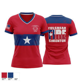 Womens Short Sleeve Vneck Shirt, Fulshear Simonton FD, Fire Department, Teamtime, Team time, sublimation, custom sports apparel, team uniforms, spirit wear, spiritwear, sports uniforms, custom shirts, team store, custom team store, fundraiser sports, apparel fundraiser