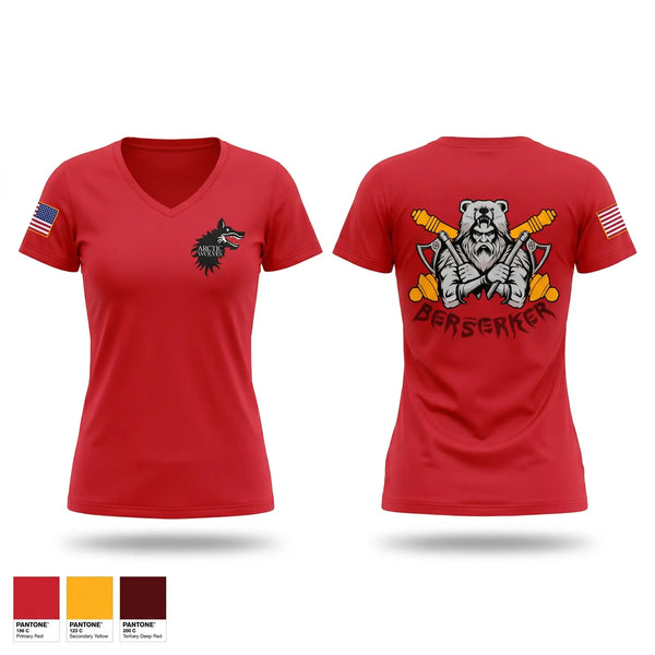 Womens Short Sleeve Vneck Shirt, Berserker Battery, Army, Teamtime, Team time, sublimation, custom sports apparel, team uniforms, spirit wear, spiritwear, sports uniforms, custom shirts, team store, custom team store, fundraiser sports, apparel fundraiser