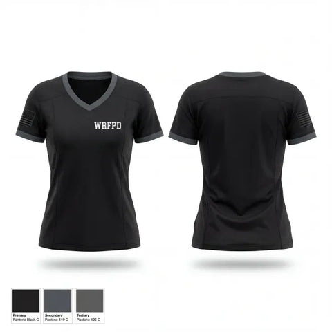 Womens Short Sleeve Vneck Shirt, WRFPD, Fire Department, Teamtime, Team time, sublimation, custom sports apparel, team uniforms, spirit wear, spiritwear, sports uniforms, custom shirts, team store, custom team store, fundraiser sports, apparel fundraiser
