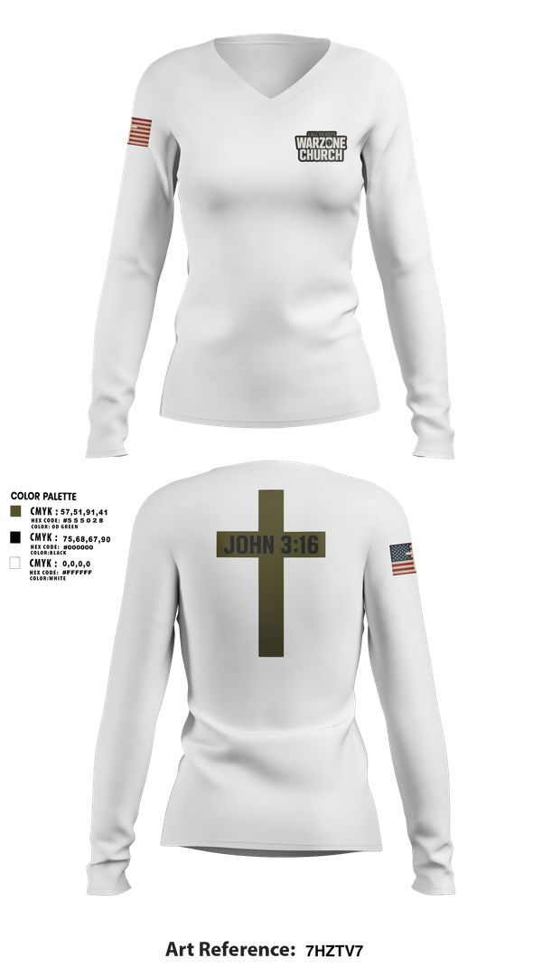 Womens Long Sleeve Vneck Shirt, Warzone Church, , Teamtime, Team time, sublimation, custom sports apparel, team uniforms, spirit wear, spiritwear, sports uniforms, custom shirts, team store, custom team store, fundraiser sports, apparel fundraiser